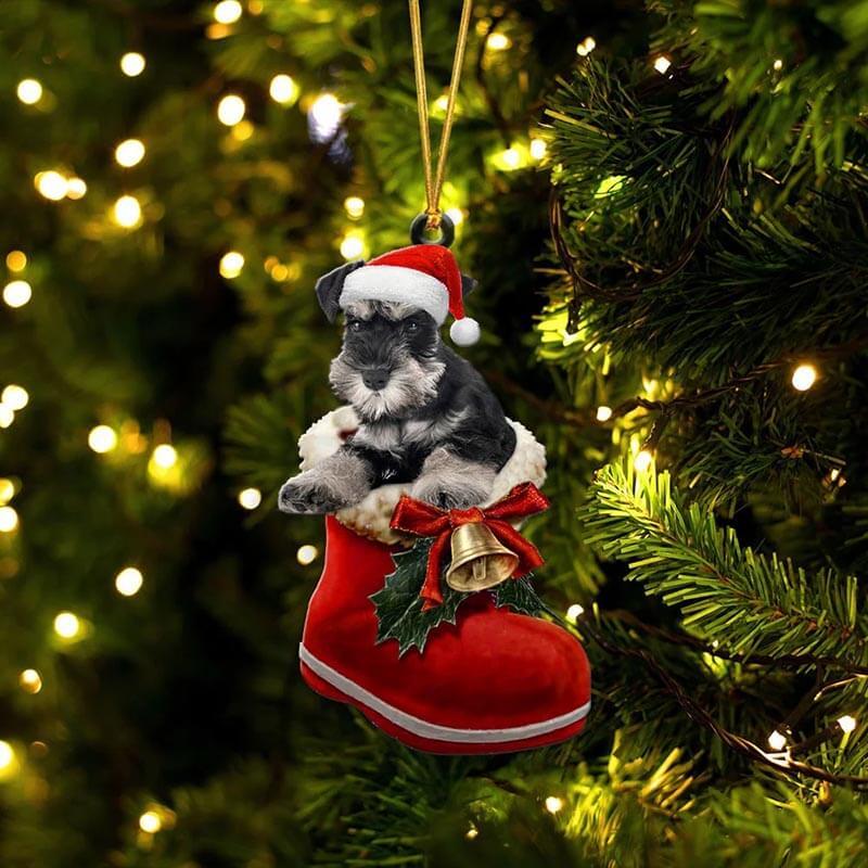 Miniature Schnauzer In Santa Boot Christmas Hanging Ornament SB019-Jolura