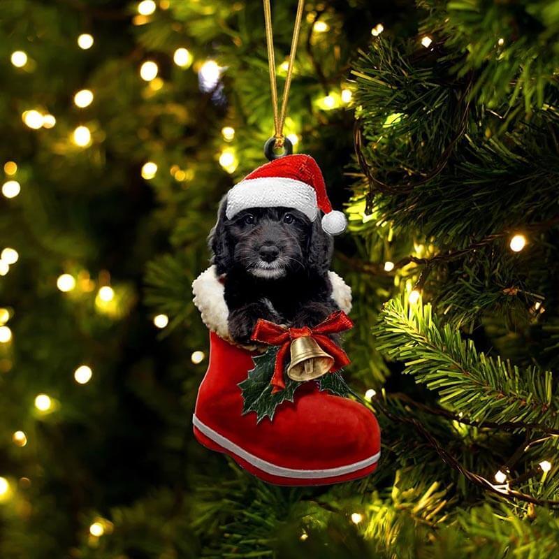 Black Goldendoodle In Santa Boot Christmas Hanging Ornament SB020-Jolura