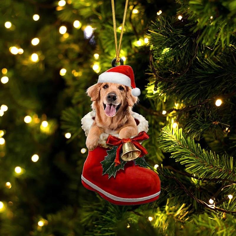 Dark Golden Retriever In Santa Boot Christmas Hanging Ornament SB022-Jolura