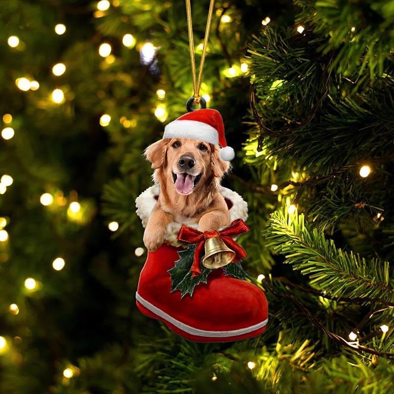 Dark Golden Retriever In Santa Boot Christmas Hanging Ornament SB022-Jolura