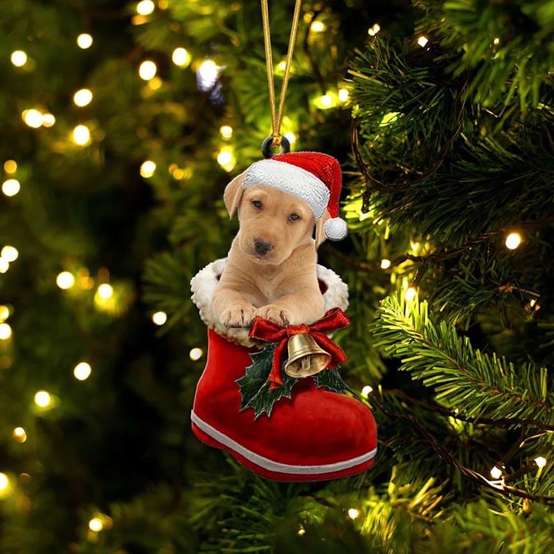 Yellow Labrador In Santa Boot Christmas Hanging Ornament SB023-Jolura