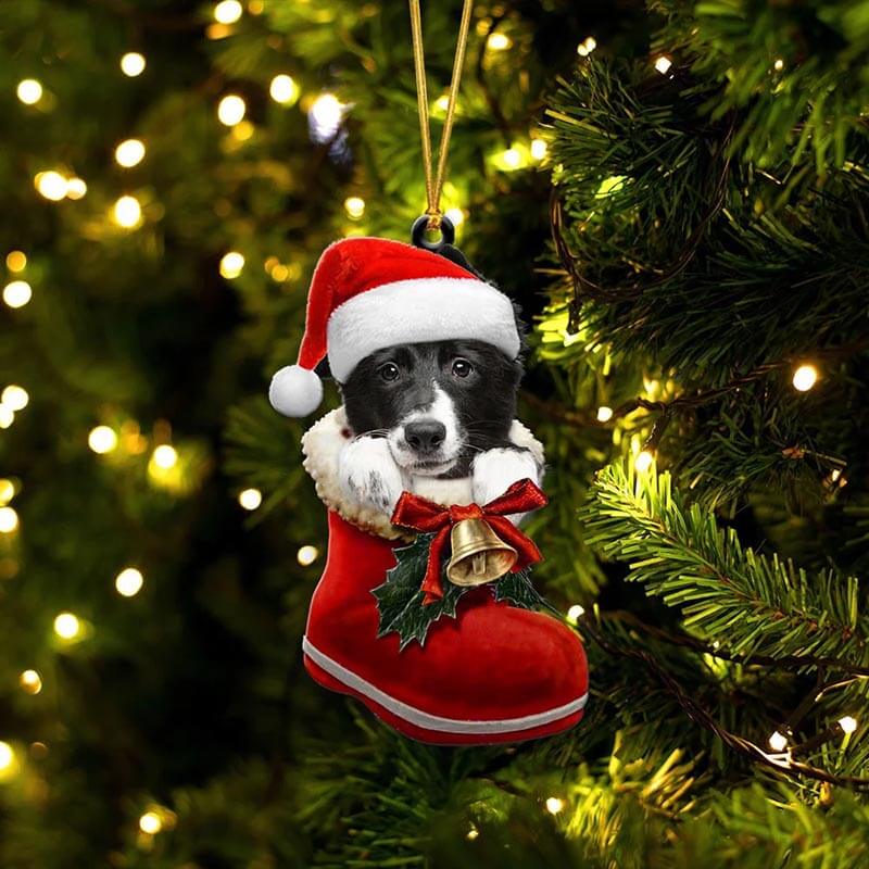 Border Collie In Santa Boot Christmas Hanging Ornament SB025-Jolura