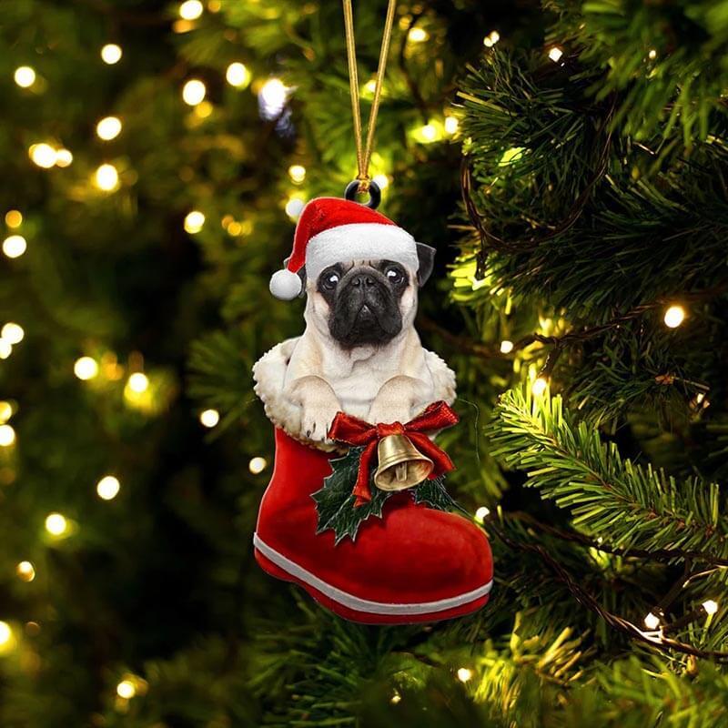 Pug In Santa Boot Christmas Hanging Ornament SB027-Jolura