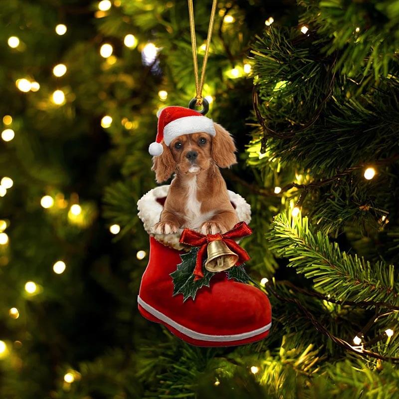 Cavalier King Charles Spaniel In Santa Boot Christmas Hanging Ornament SB030-Jolura