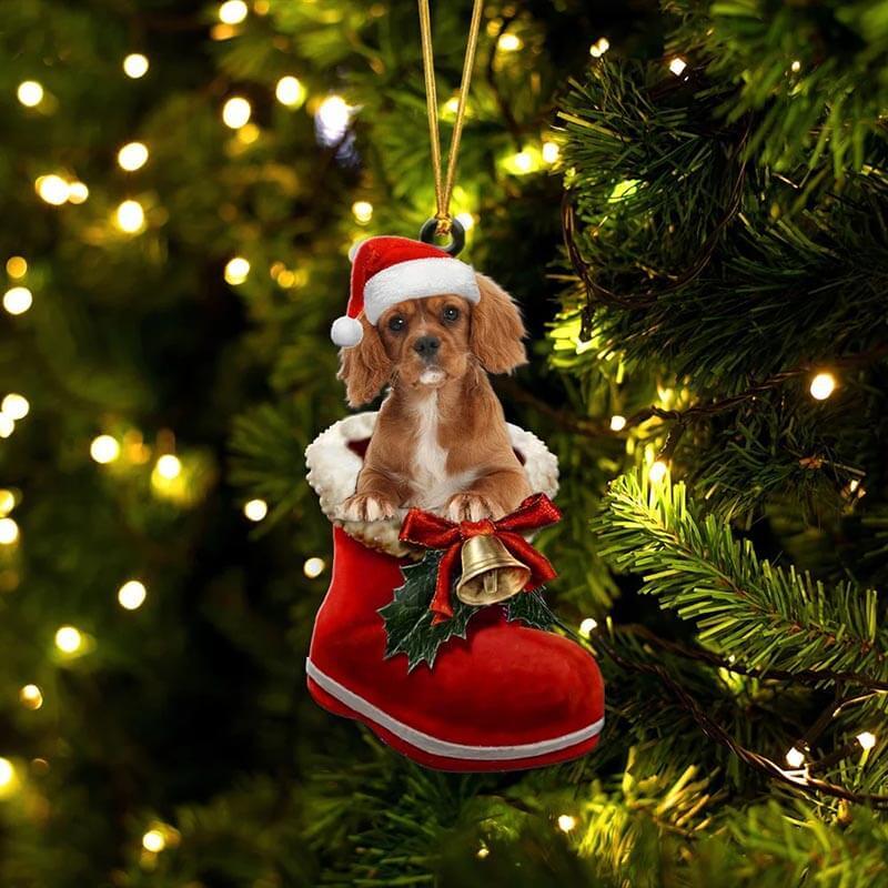 Cavalier King Charles Spaniel In Santa Boot Christmas Hanging Ornament SB030-Jolura