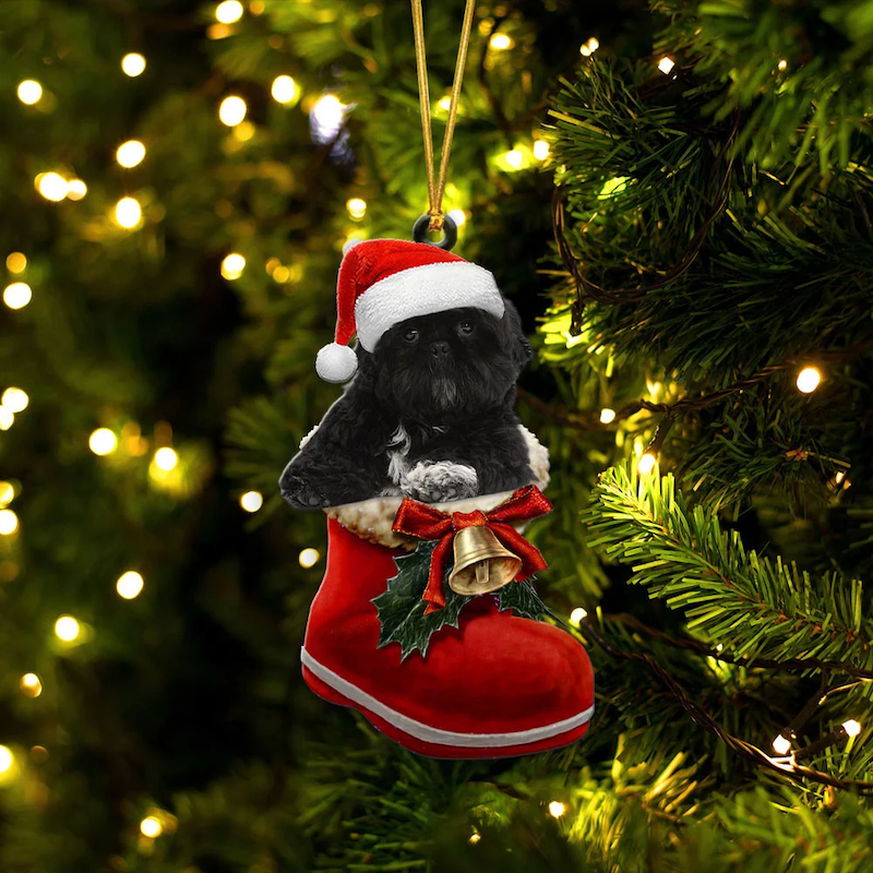 Shih Tzu Color Black In Santa Boot Christmas Hanging Ornament SB031-Jolura