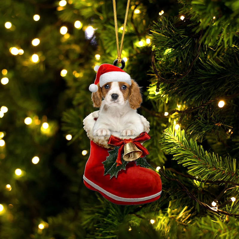 Cavalier King Charles Spaniel In Santa Boot Christmas Hanging Ornament SB035-Jolura