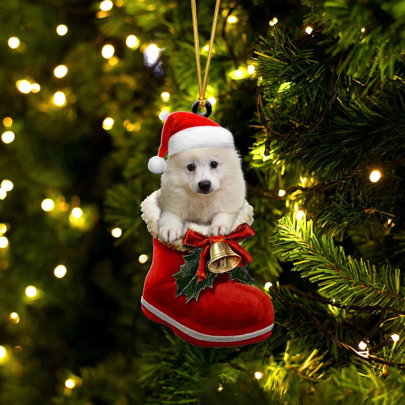 American Eskimo In Santa Boot Christmas Hanging Ornament SB036-Jolura