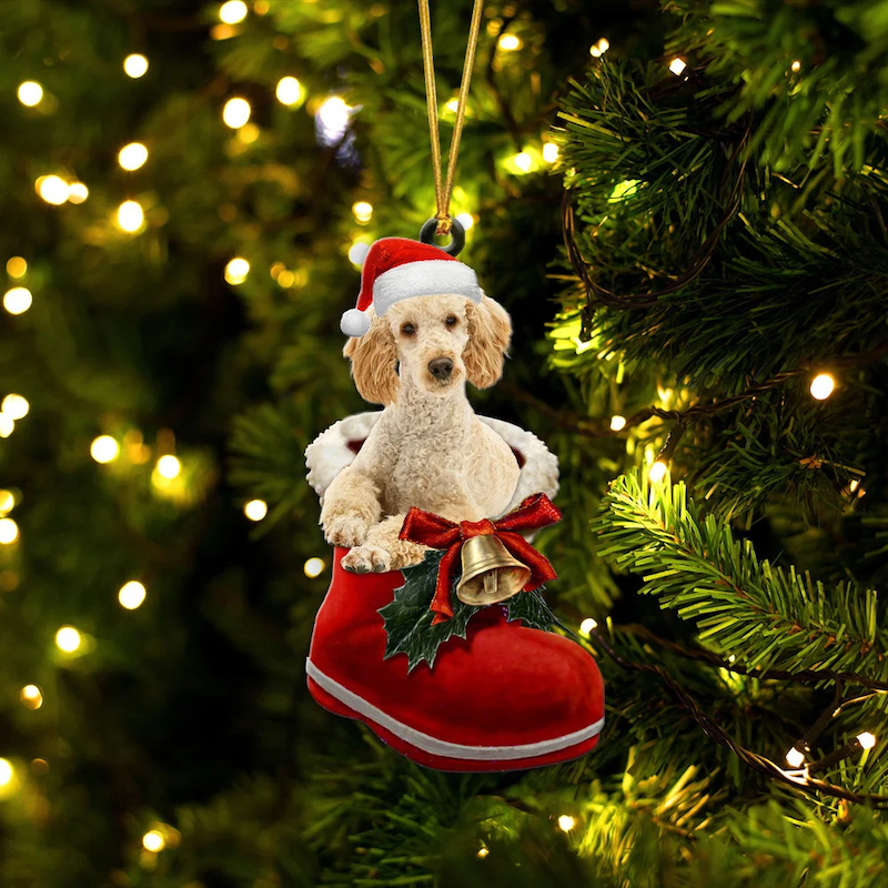 Poodle Apricot In Santa Boot Christmas Hanging Ornament SB038-Jolura