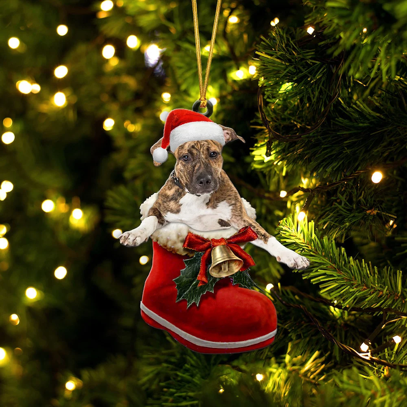 Boxer Brindle In Santa Boot Christmas Hanging Ornament SB039-Jolura