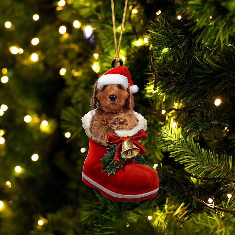 Labradoodle In Santa Boot Christmas Hanging Ornament SB042-Jolura