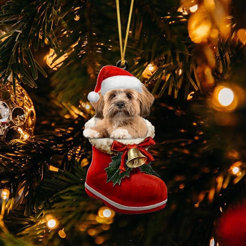 Lhasa Apso In Santa Boot Christmas Hanging Ornament SB045-Jolura
