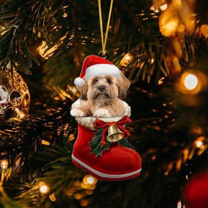 Lhasa Apso In Santa Boot Christmas Hanging Ornament SB045-Jolura