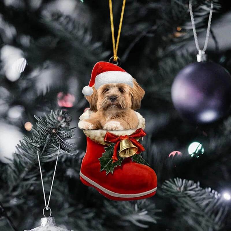Lhasa Apso In Santa Boot Christmas Hanging Ornament SB045-Jolura