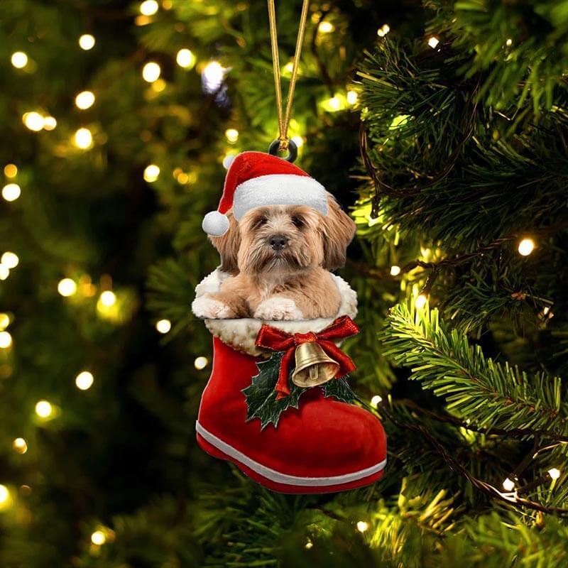 Lhasa Apso In Santa Boot Christmas Hanging Ornament SB045-Jolura