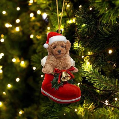 Brown Poodle In Santa Boot Christmas Hanging Ornament SB046-Jolura