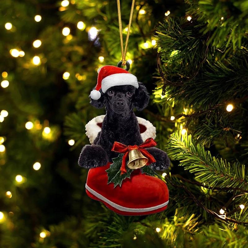 Black Poodle In Santa Boot Christmas Hanging Ornament SB047-Jolura