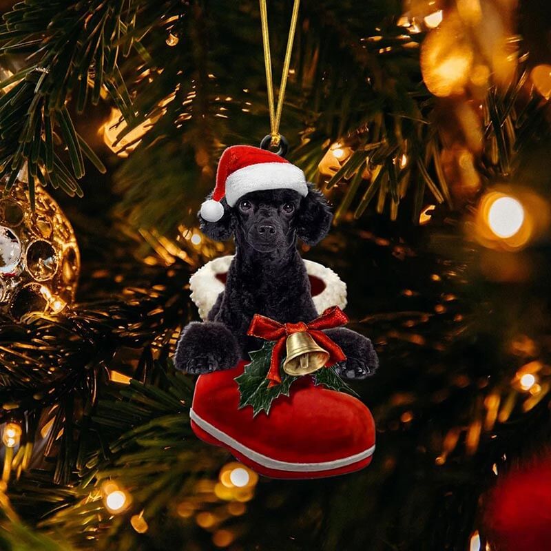 Black Poodle In Santa Boot Christmas Hanging Ornament SB047-Jolura