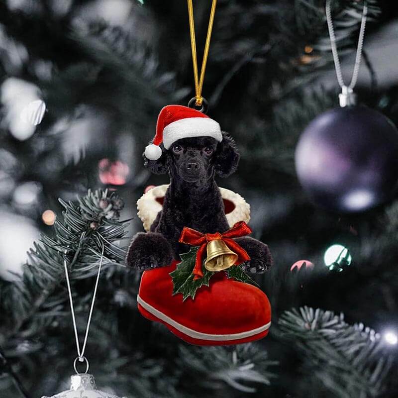 Black Poodle In Santa Boot Christmas Hanging Ornament SB047-Jolura