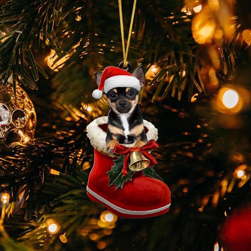 Chihuahua Black In Santa Boot Christmas Hanging Ornament SB049-Jolura