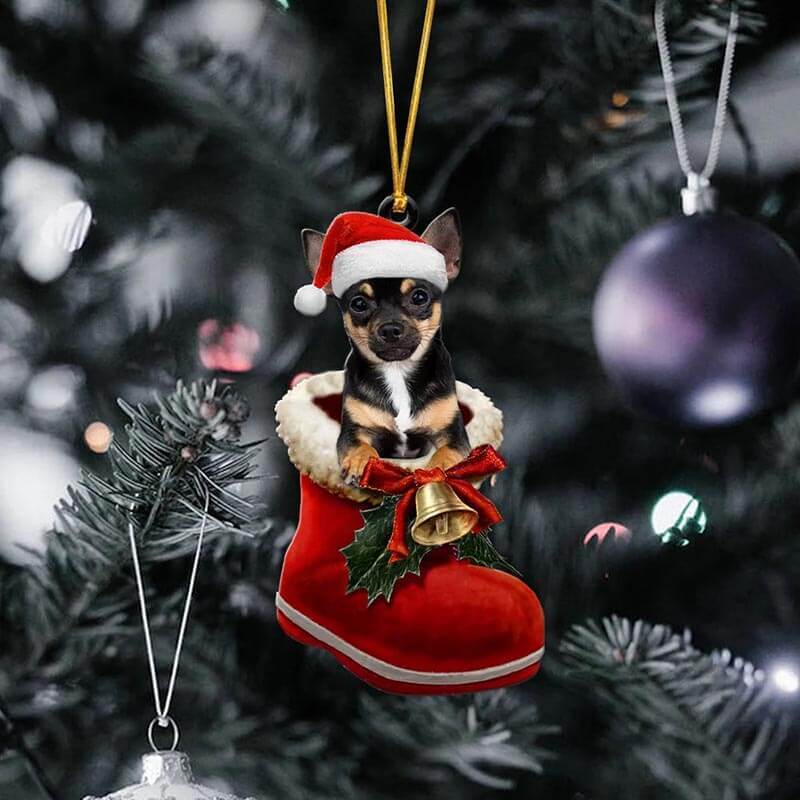 Chihuahua Black In Santa Boot Christmas Hanging Ornament SB049-Jolura