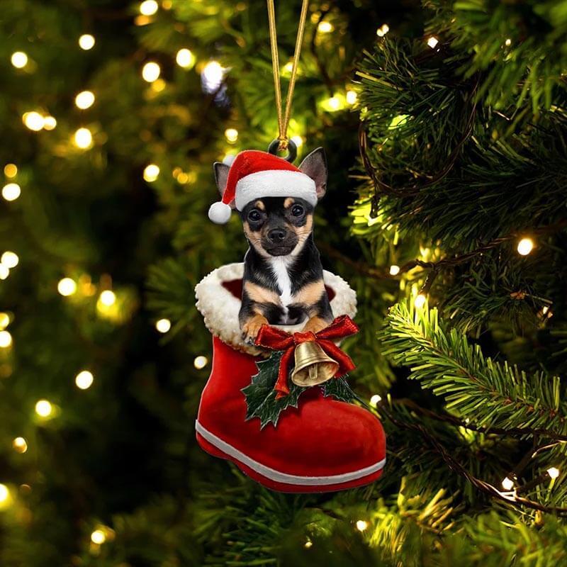 Chihuahua Black In Santa Boot Christmas Hanging Ornament SB049-Jolura