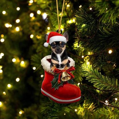 Chihuahua Black In Santa Boot Christmas Hanging Ornament SB049-Jolura