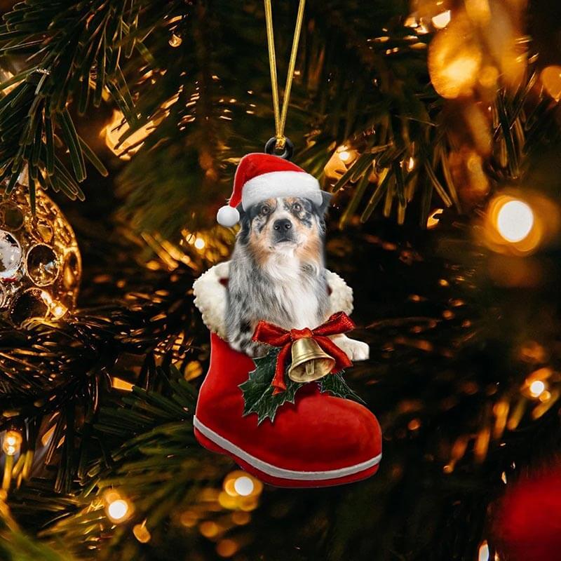 Australian Shepherd In Santa Boot Christmas Hanging Ornament SB050-Jolura