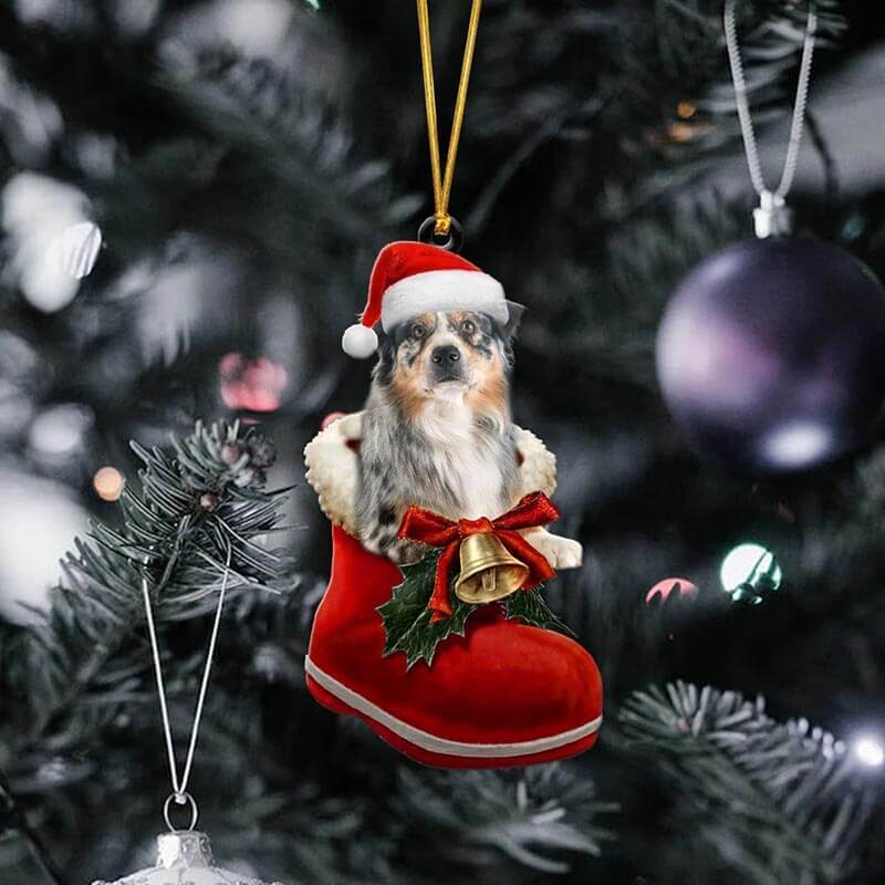 Australian Shepherd In Santa Boot Christmas Hanging Ornament SB050-Jolura