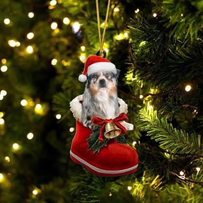 Australian Shepherd In Santa Boot Christmas Hanging Ornament SB050-Jolura