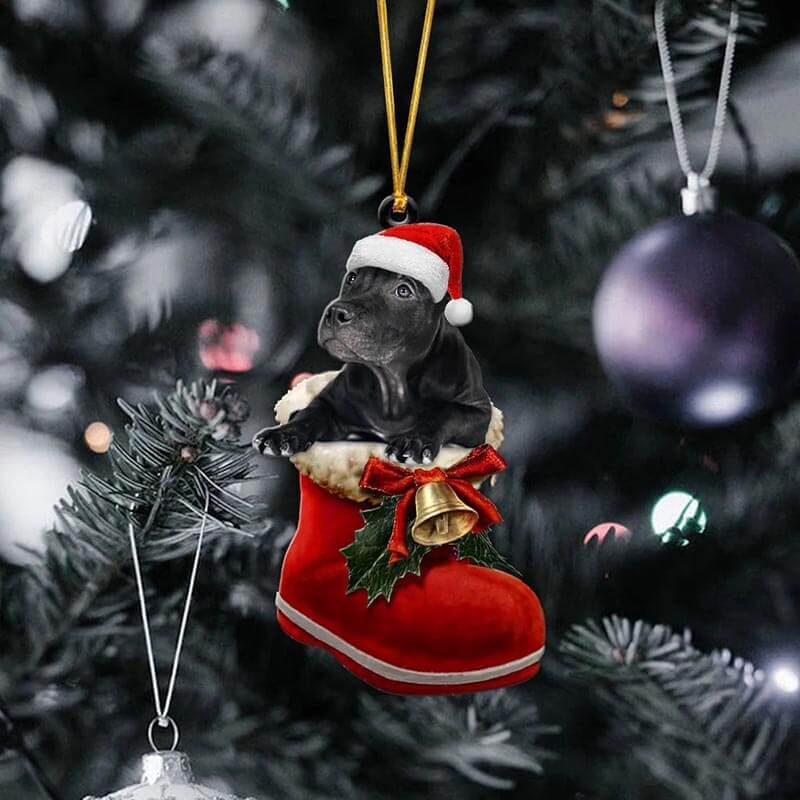 Black Pitbull In Santa Boot Christmas Hanging Ornament SB051-Jolura