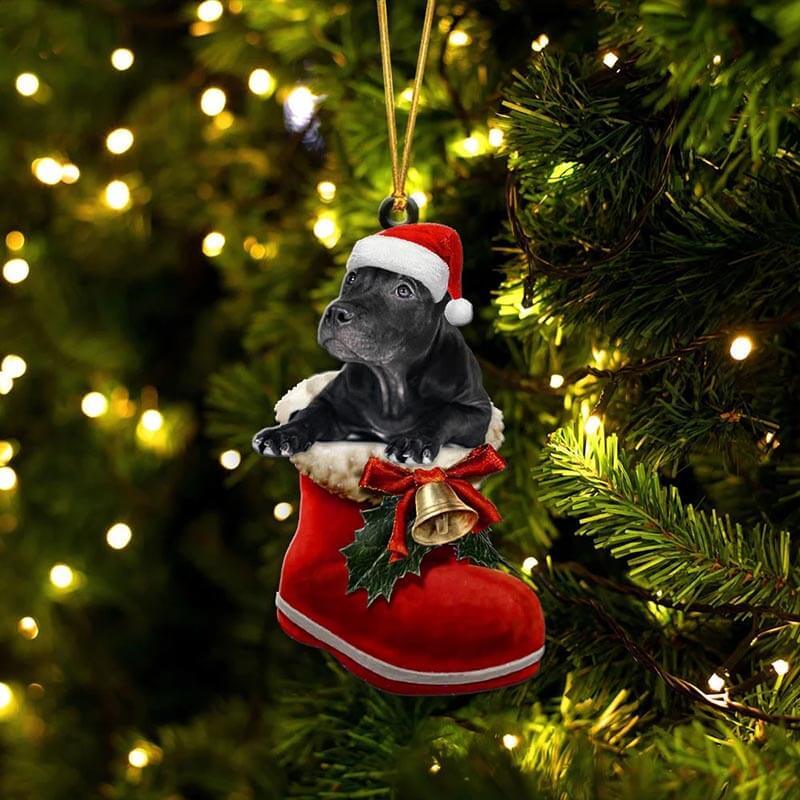 Black Pitbull In Santa Boot Christmas Hanging Ornament SB051-Jolura