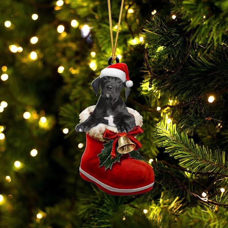 Great Dane In Santa Boot Christmas Hanging Ornament SB053-Jolura