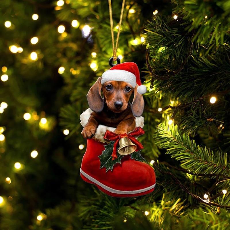 Dachshund In Santa Boot Christmas Hanging Ornament SB055-Jolura