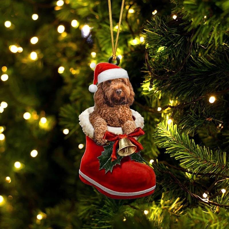 Apricot Cockapoo In Santa Boot Christmas Hanging Ornament SB056-Jolura