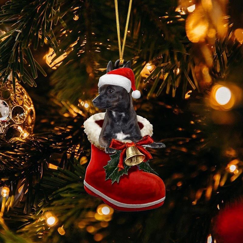 Black Chihuahua In Santa Boot Christmas Hanging Ornament SB058-Jolura
