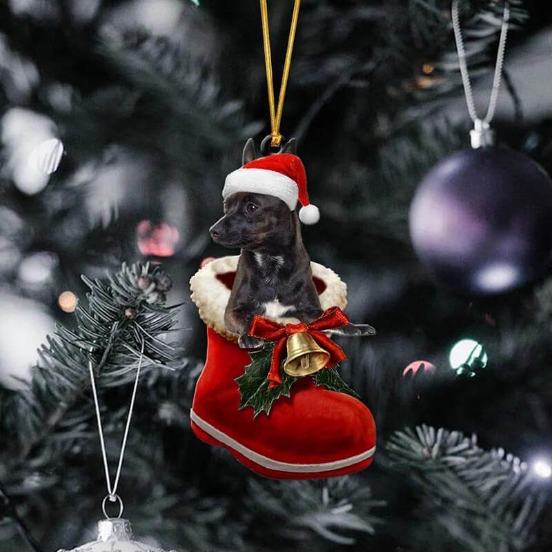 Black Chihuahua In Santa Boot Christmas Hanging Ornament SB058-Jolura