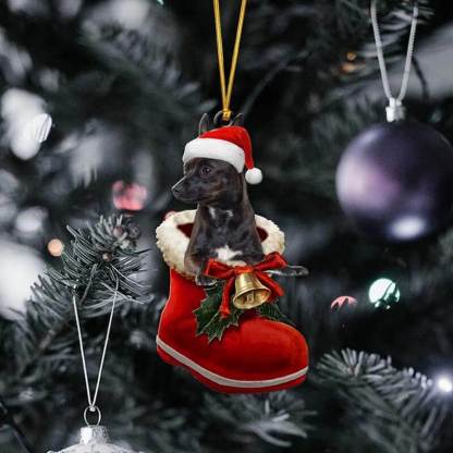 Black Chihuahua In Santa Boot Christmas Hanging Ornament SB058-Jolura