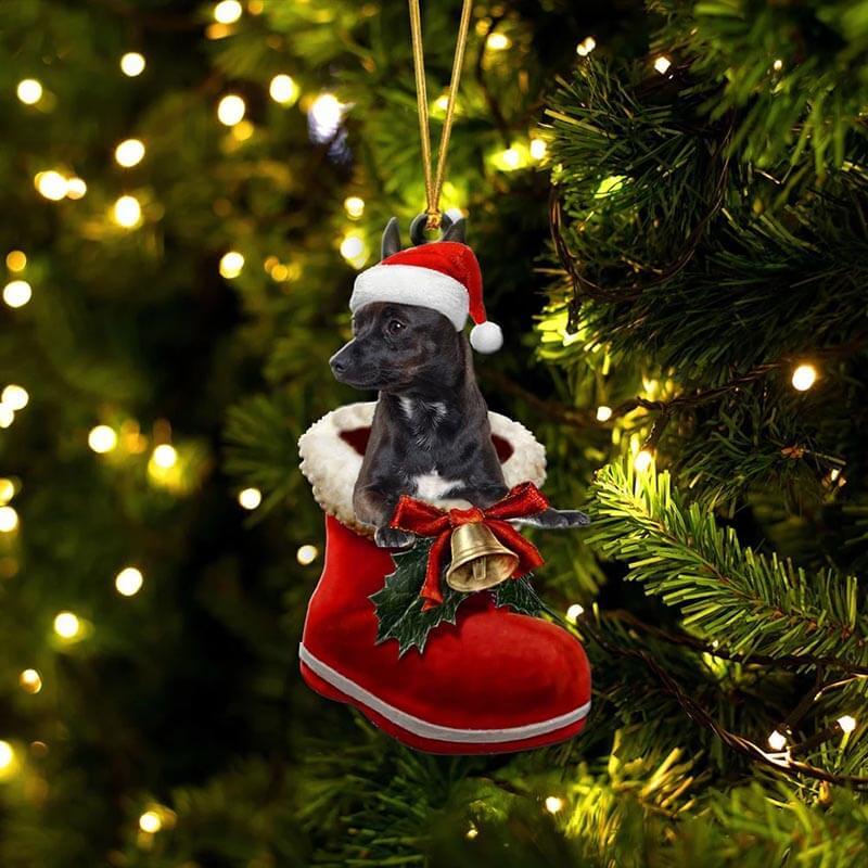 Black Chihuahua In Santa Boot Christmas Hanging Ornament SB058-Jolura