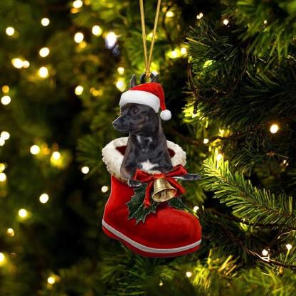 Black Chihuahua In Santa Boot Christmas Hanging Ornament SB058-Jolura