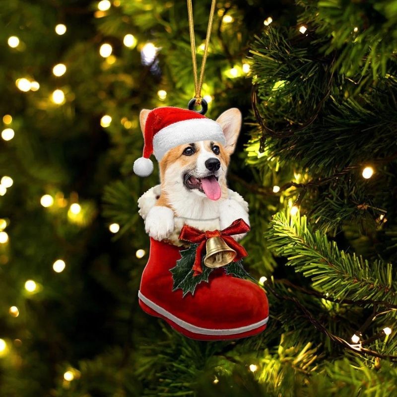 Pembroke Welsh Corgi In Santa Boot Christmas Hanging Ornament SB063-Jolura