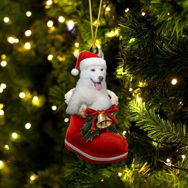 Siberian Husky White In Santa Boot Christmas Hanging Ornament SB064-Jolura