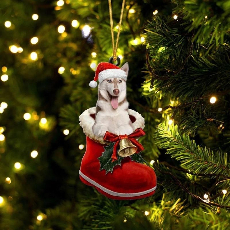 Siberian Husky Red In Santa Boot Christmas Hanging Ornament SB065-Jolura