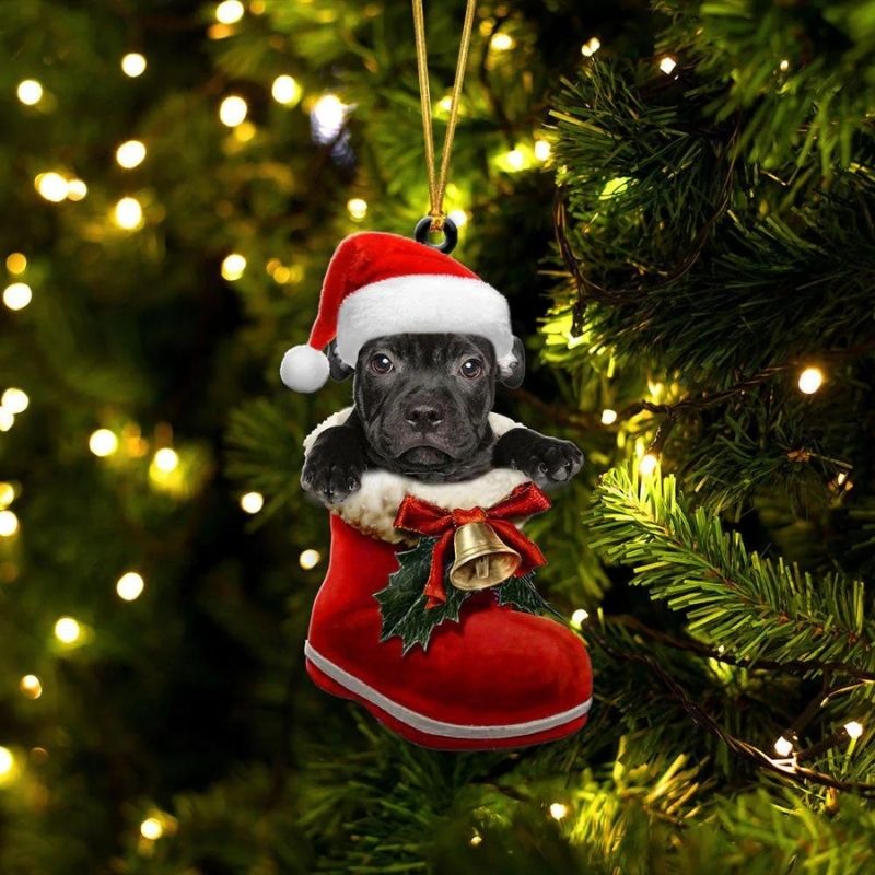 American Staffordshire Terrier In Santa Boot Christmas Hanging Ornament SB067-Jolura