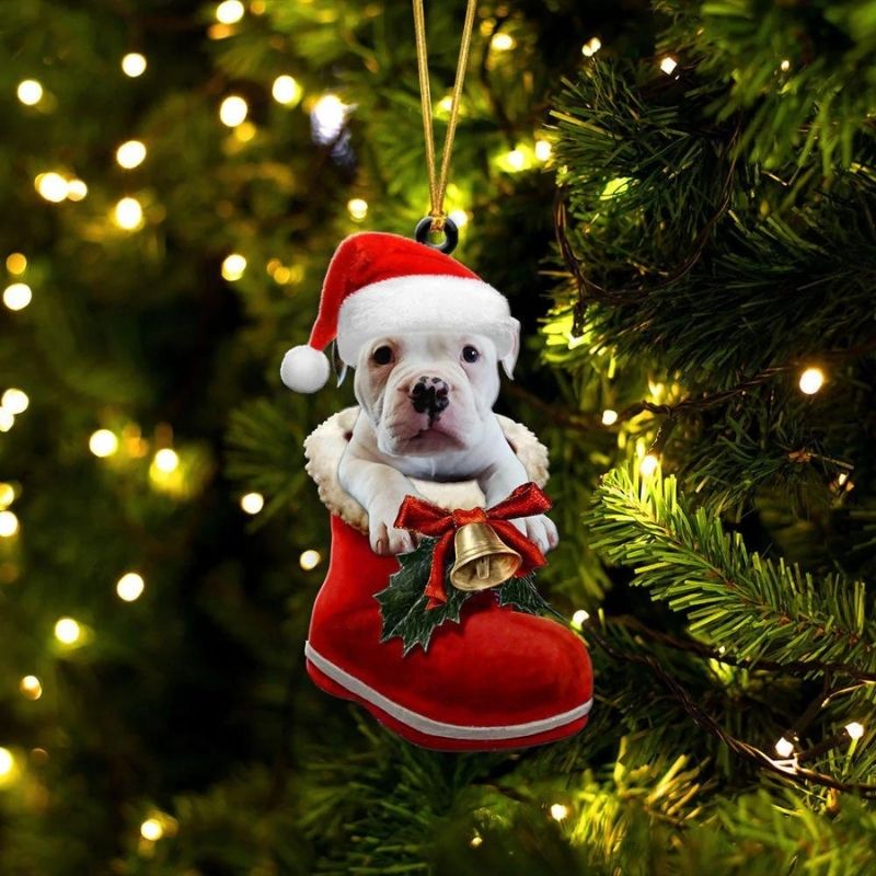 American Bulldog In Santa Boot Christmas Hanging Ornament SB070-Jolura