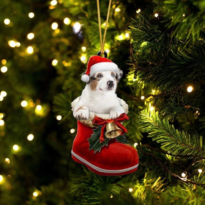 Australian Shepherd In Santa Boot Christmas Hanging Ornament SB072-Jolura