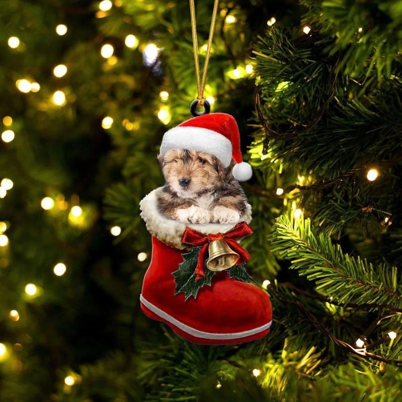 Bearded Collie In Santa Boot Christmas Hanging Ornament SB075-Jolura