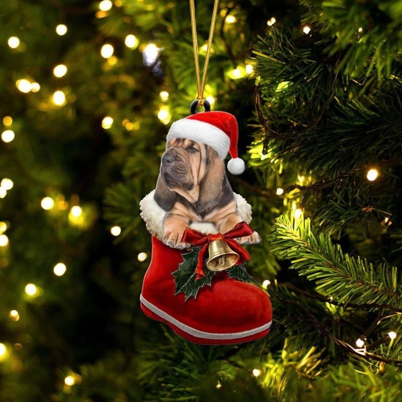 Bloodhound In Santa Boot Christmas Hanging Ornament SB076-Jolura