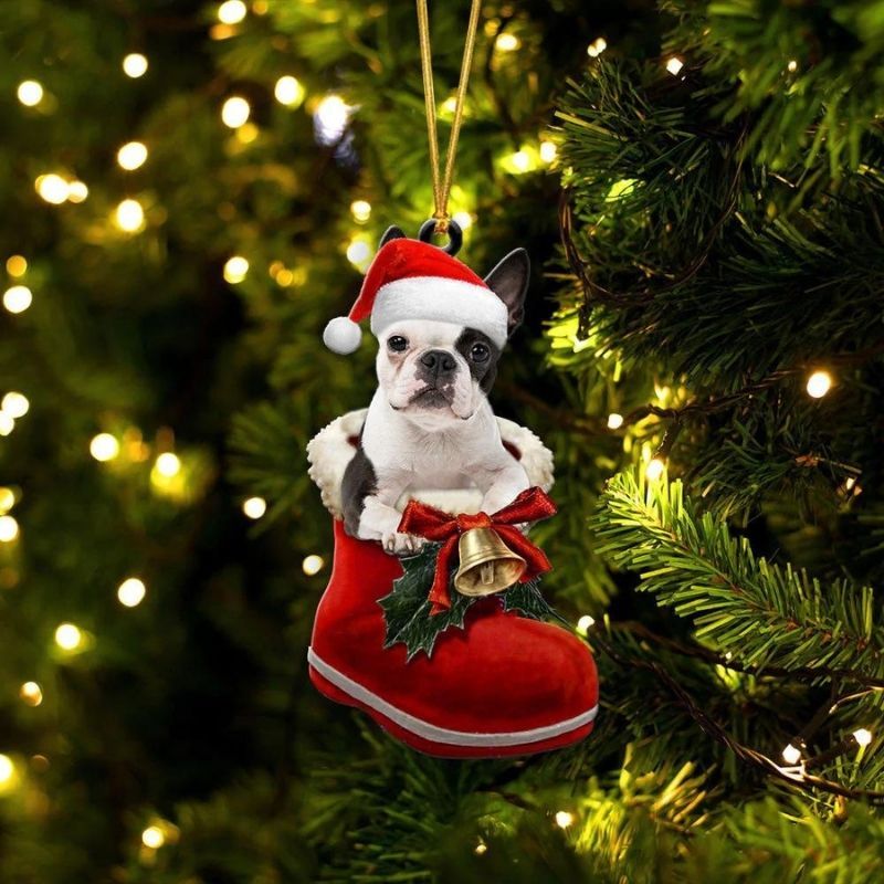 Boston Terrier In Santa Boot Christmas Hanging Ornament SB079-Jolura