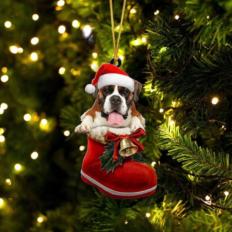 Boxer In Santa Boot Christmas Hanging Ornament SB080-Jolura